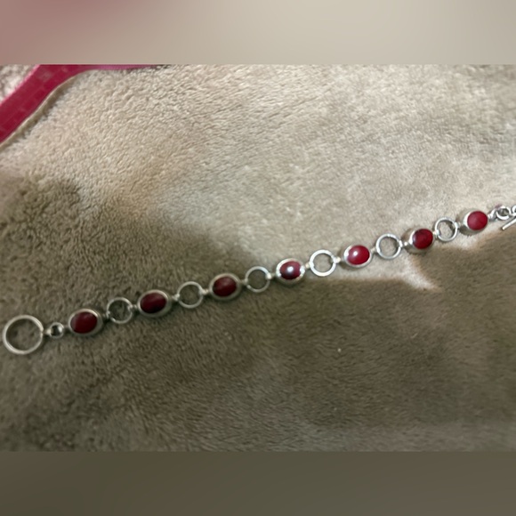 Vintage Taxco Mexican sterling silver red Jasper or coral bracelet - Picture 12 of 16